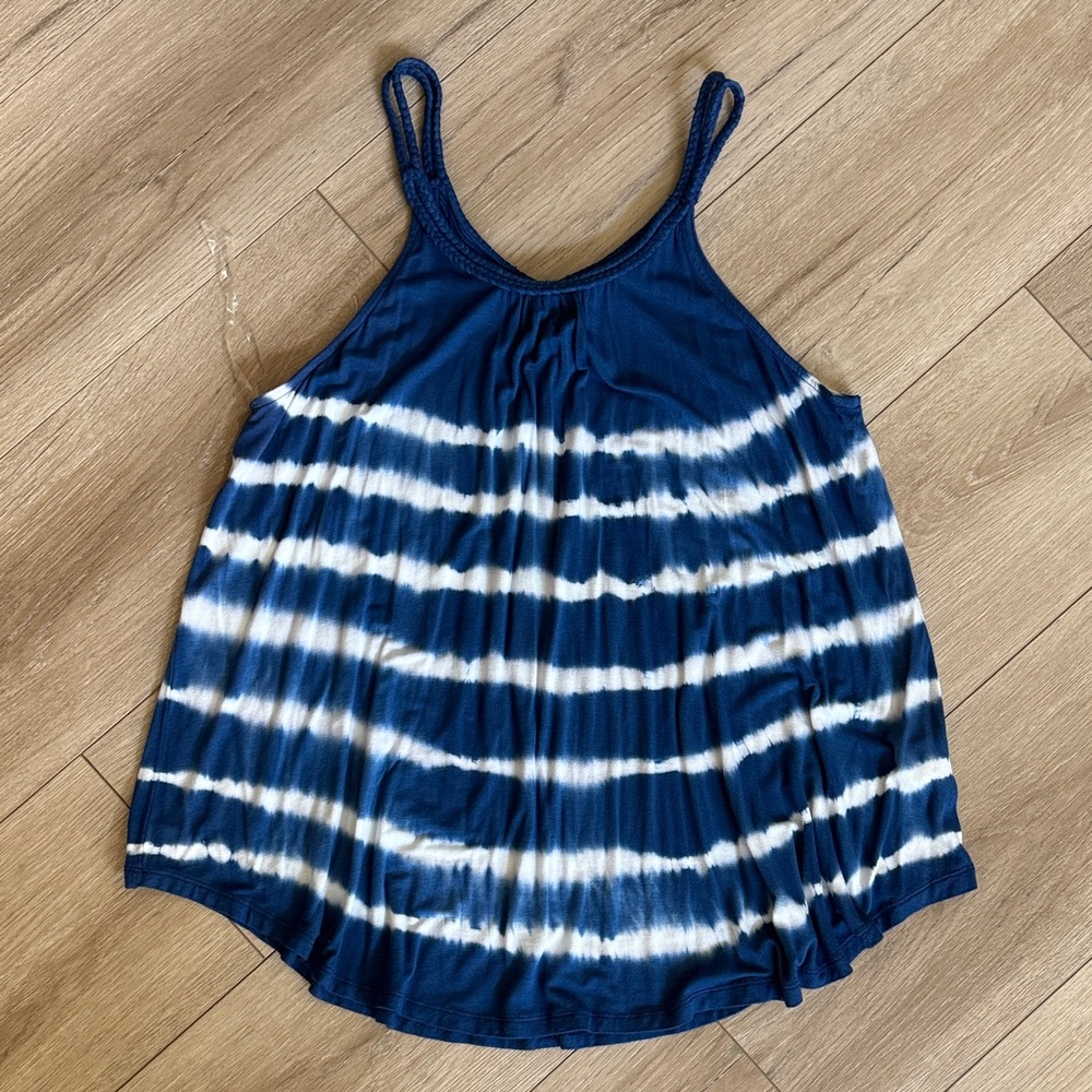 Alya Navy and White Horizontal Tie-Dye Tank